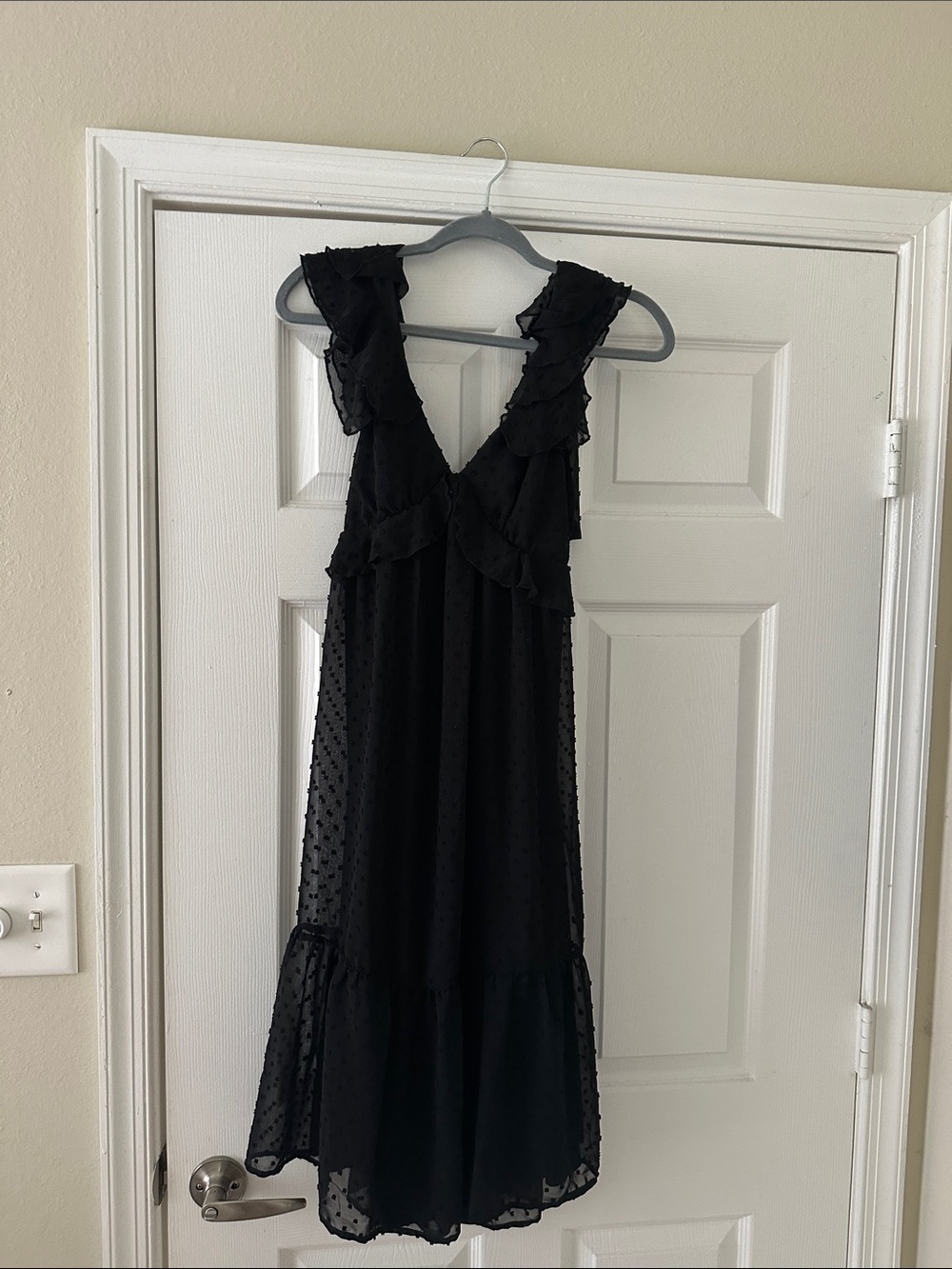 Black Ruffled V-Neck Women's Dress